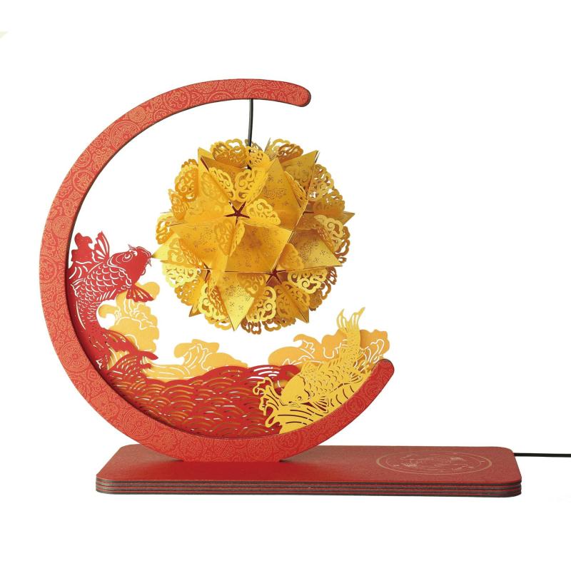 紙彫りライト 故宮 宮廷 開運 錦鯉 手作り DIY ペーパーアート おしゃれな オブジェ インテリア プレゼント ギフト 贈り物 特殊紙 赤色 中国風 癒し ...
