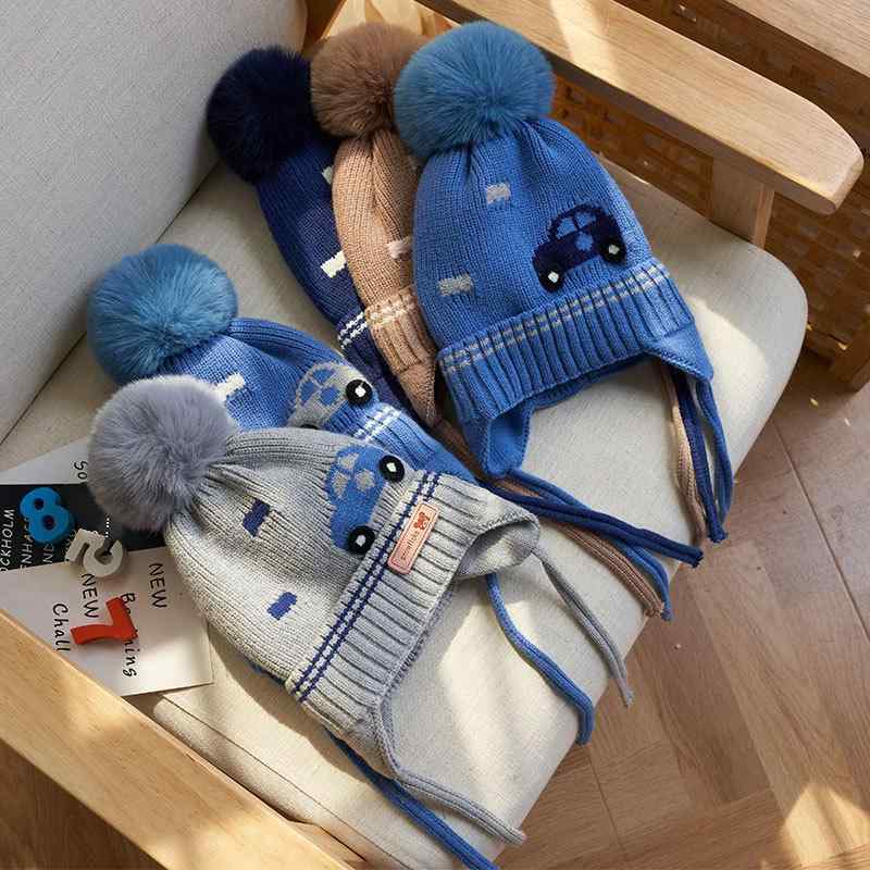 帽子 キッズ ベビー ニット帽 裏起毛 防寒 あったか かわいい 1歳 2歳 3歳 4歳 深空灰 ブルー グレー ..