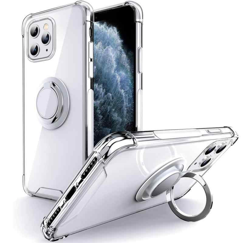 SHIELDS UP iPhone 11 Pro Max 用 ケース リング付き 耐衝撃 すり傷防止『四隅がエアクッション構造』スタンド機能 軽量 薄型 TPU ソフト 透明 ケース 6.5インチ アイフォン11ProMax ケース -クリア