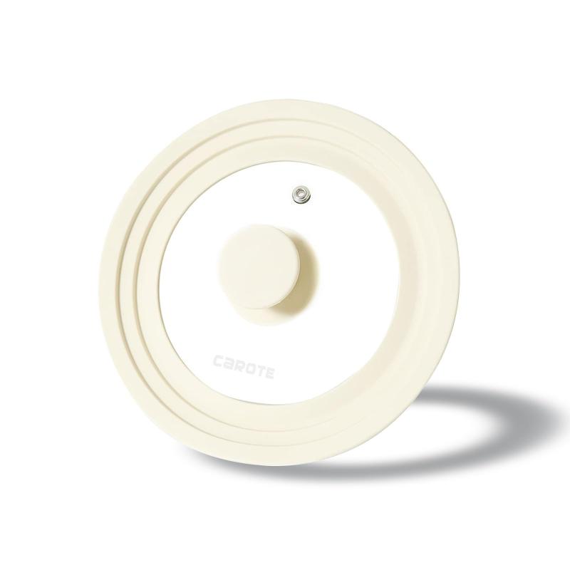 CAROTE鍋蓋 フライパンカバー24cm26cm28cm兼用 シリコーンリッド ガラス蓋 耐熱240度 ホワイト24/26/28cm