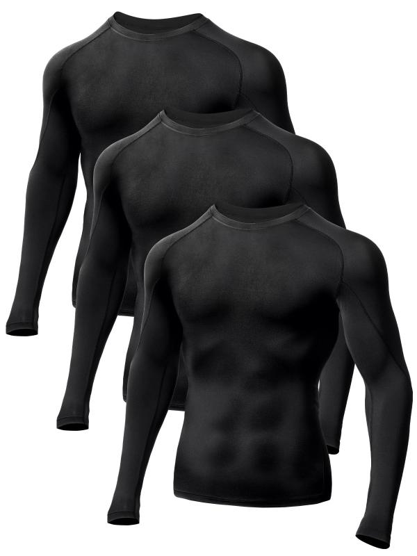 [] 3枚組 メンズ長袖丸首コンプレッションウエア 伸縮性 吸汗速乾 加圧シャツ ボディビル補正下着 筋ト..