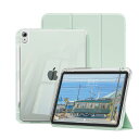 iPad 11世代 ケース A16 (11インチ、2025モデル) iPad 第10世代 (10.9インチ、2022モデル)専用 取り外し可能な透明ケース ペン収納 耐衝撃 三つ折り 高級PU レザー 薄型軽量 良い手触り (グリーン)