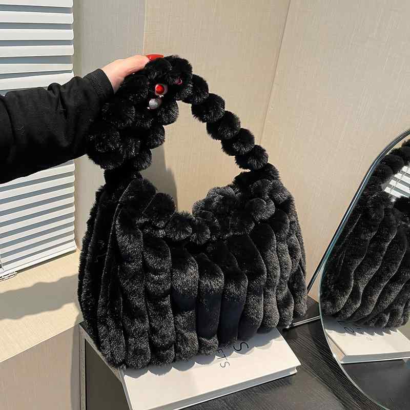 バッグ レディース 秋冬 大容量 手提げ袋 ふわふわ トートバッグ 通勤 通学 普段使い かわいい おしゃれ 無地 ブラック グレー ホワイト ベージュ