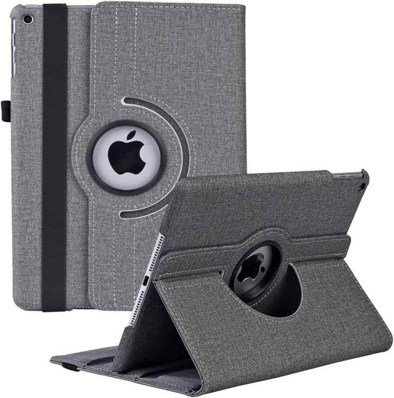 iPad 9世代 ケース 10.2インチ ipad ケース 第7/8/9世代(2021/2020/2019モデル) 軽量 手帳型 360度回転スタンド オートスリープ機能 3段階調節可能 固定バンド 脱落防止耐衝撃 耐久性 (グレーです)
