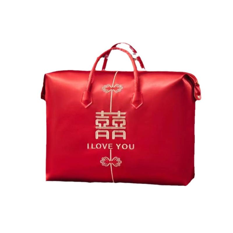 布団収納袋 結婚祝い 婚礼 寝具カバー 緞子 サテン 刺繍 レッド 赤 大容量