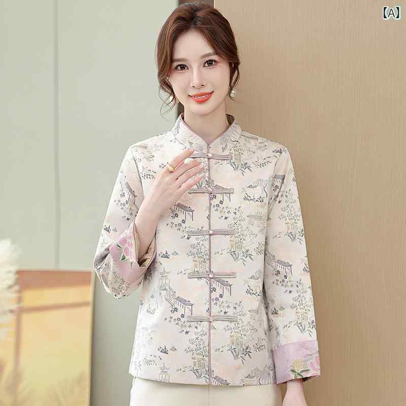 ジャケット レディース ミセス 秋物 ポリエステル 立襟 チャイナ風 刺繍 刺繡 豆グリーン アウター