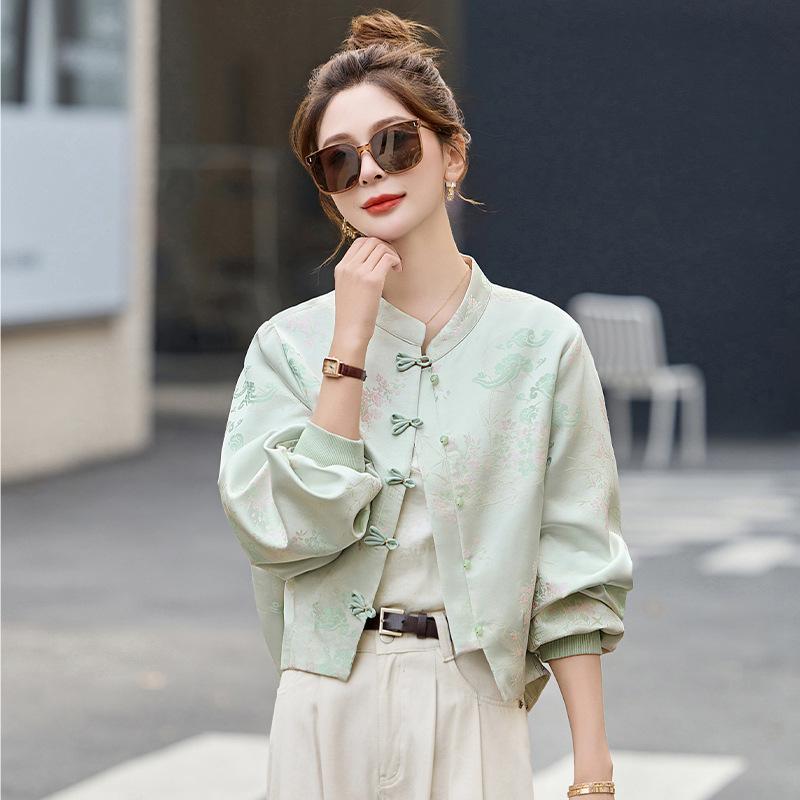 ジャケット レディース 春秋 ファッション チャイナスタイル ポリエステル ゆったり 立襟 トップス 長..