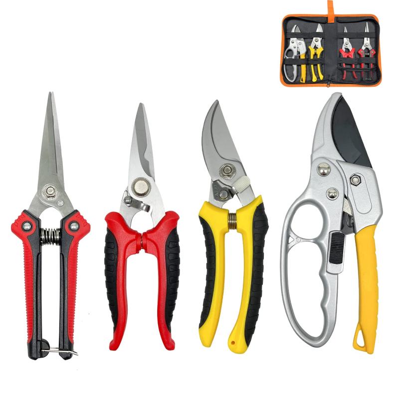 園芸用はさみ 4点セット 剪定鋏 ロック機能付き 剪定ハサミ 庭木/枝切り/果樹/盆栽剪定/庭園作業 太い..