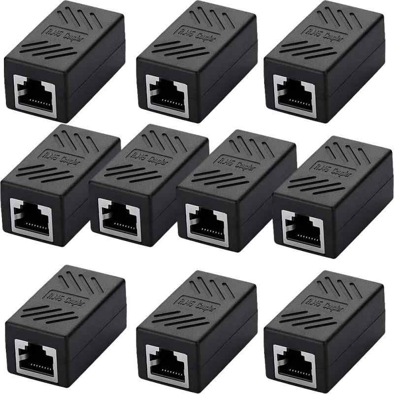 RJ45 LANケーブル用中継コネクタ コンパクト ギガビット RJ45 延長 コネクタ プラグ CAT5/CAT6 メス-メス 5個入り ブラック (10個入り)