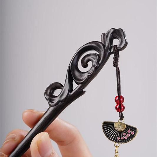 ヘアアクセサリー レディース ヘアピン 天然木 紫檀 かんざし 簪 揺れる チャイナドレス パーティー お呼ばれ まとめ髪 アレンジ 和装小物 20cm