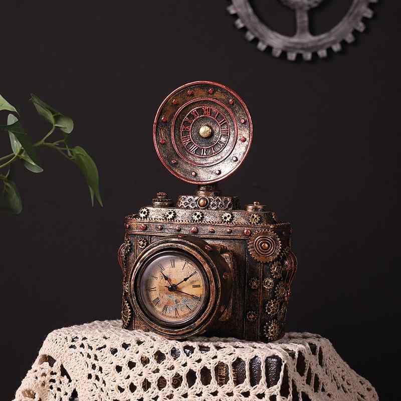 置き時計 レトロ 樹脂製 カメラ型 鉄道模型風 機械式 インテリア 雑貨 撮影道具 アンティーク調 卓上