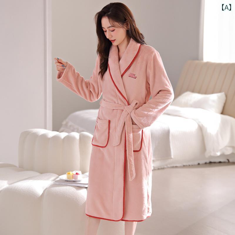 新しい フランネルの 寝 衣の 女性の 冬の 甘い 少女の 長い コーラル ベルベットの 保温は 家庭の 朝..