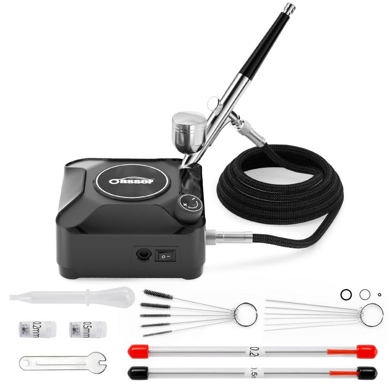 エアブラシ セット ミニコンプレッサー ダブルアクション 無段階圧力制御タイプ2-36PSI調節可能 プラモデルの塗装 ボディーアート 塗装用具 持ち運びやすい 初心者向け ノズル口径0.2mm