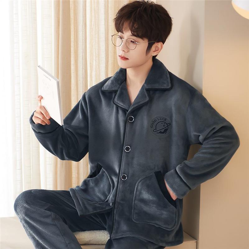 ルームウェア メンズ 男性用 秋冬 裏起毛 厚手 フランネル サンゴフリース 綿混素材 保温 あったか ゆ..