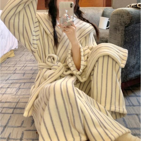 ルームウェア レディース シンプル フード付き 厚手 保温 冬用 フランネル素材 ゆったり リラックス もこもこ パジャマ ローブ ロングパンツ 上下セット