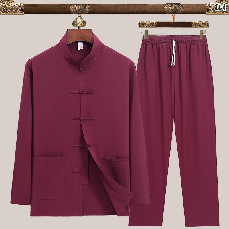 セットアップ メンズ 男性用 漢服風 綿麻 中国風 長袖 シニア 高齢者向け 普段使い 部屋着 グレー 紫 レッド ネイビー