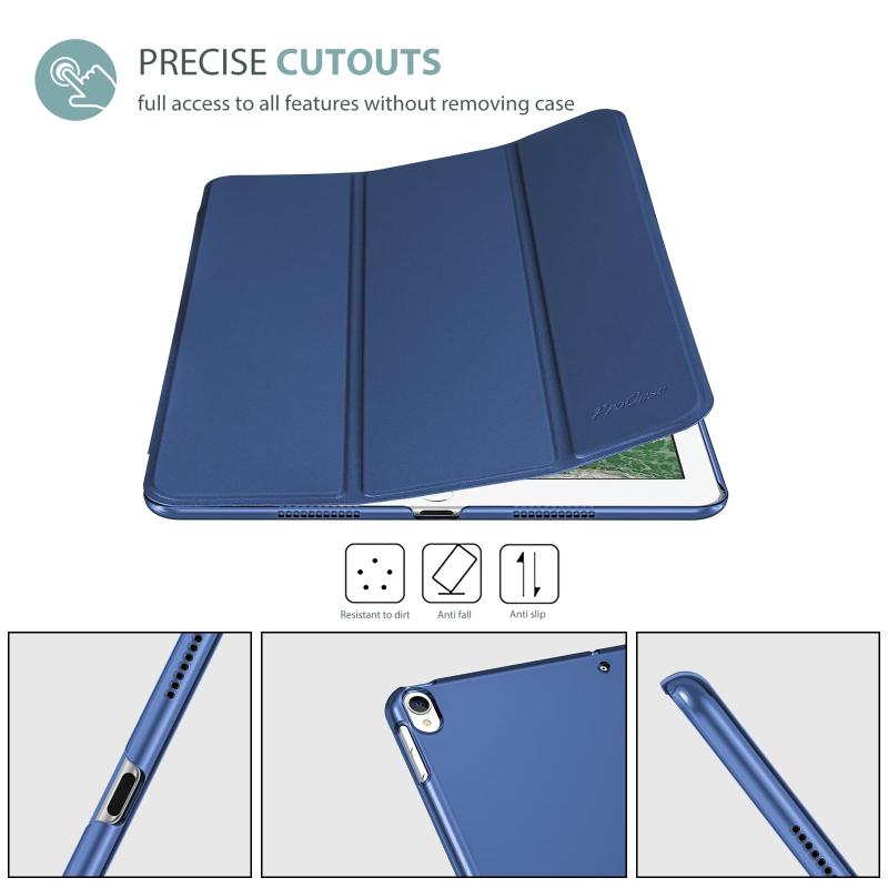 iPad Air 3 2019 / iPad Pro 10.5" 2017 用ケース 超スリム 三つ折スタンド オートスリープ 半透明フロスト バックカバー - ダークブルー