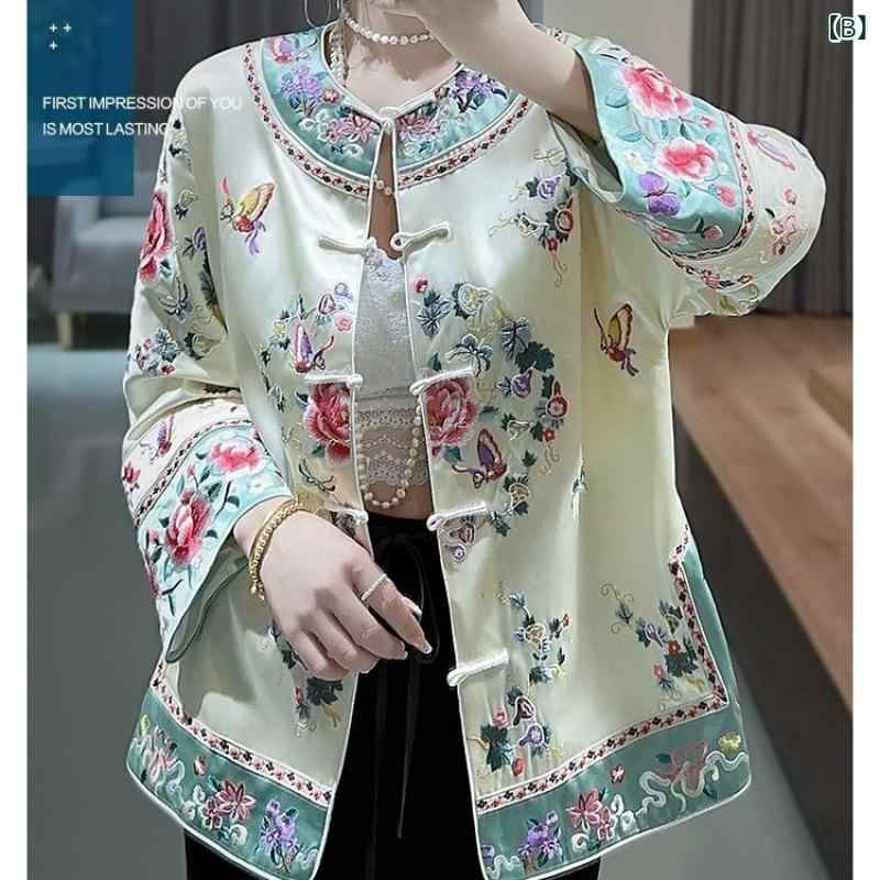 トップス レディース チャイナドレス風 唐装 刺繍 漢服風 ジャケット ブラウス アクリル ピンク系