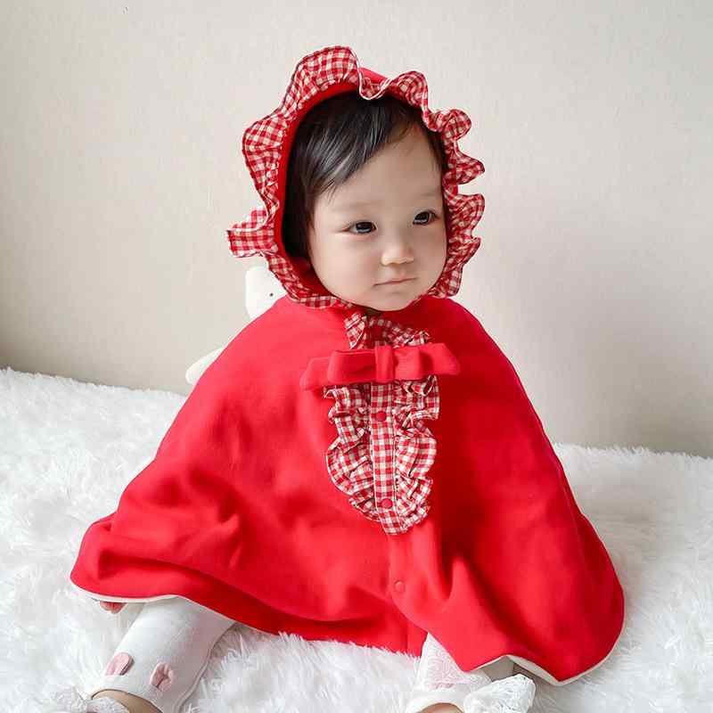 ポンチョ キッズ 女の子 防風 暖かい 裏起毛 厚手 フード付き 格子柄 かわいい 冬 プリンセス ベビー ..