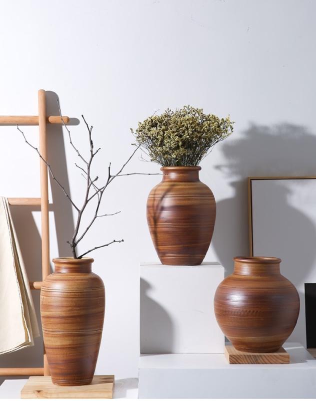 花瓶 陶器製 北欧風 台座付き フラワーベース 陶芸 刷毛塗り仕上げ 高 中 低