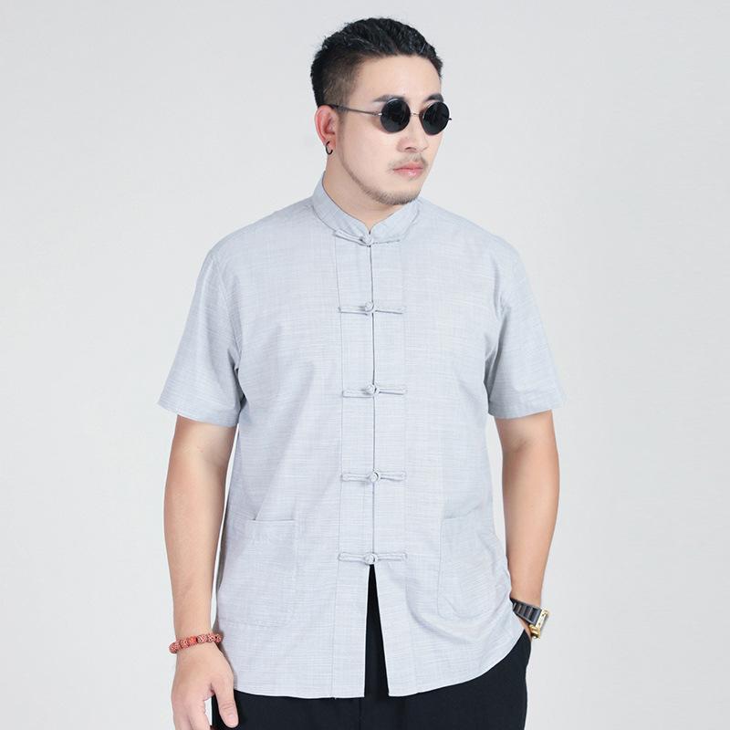 唐装 男性用 半袖 シャツ コットン 大きいサイズ ゆったりサイズ カジュアル 中国風 ブルー グリーン