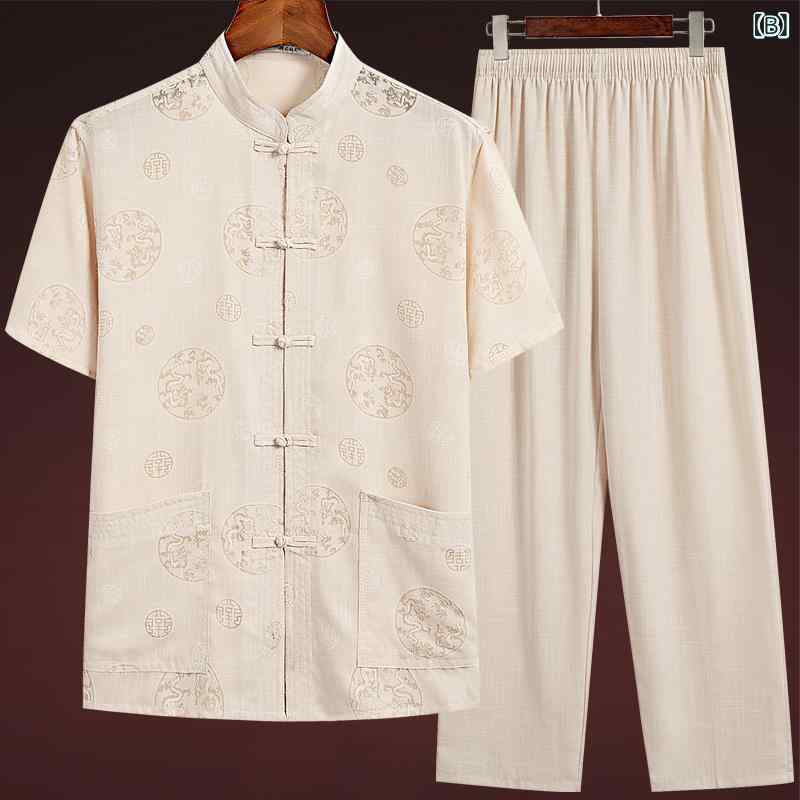 シャツ メンズ 男性用 綿麻 半袖 長袖 上下セット 中国風 唐装 普段使い 部屋着 ルームウェア パジャマ 高齢者 介護用 父 祖父 プレゼント