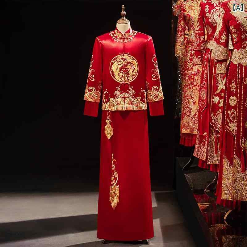 秀禾服 メンズ 男性用 結婚式 披露宴 中華風 ウェディング 唐装 礼服 ポリエステル 普段使い