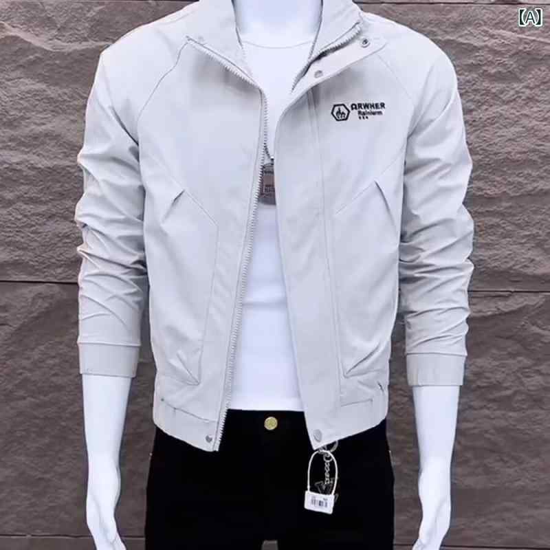 ジャケット 男性用 ブルゾン 立襟 ワークウェア 配色 ポリエステル 秋 アウター カジュアル ストリート ミリタリー ブラック系