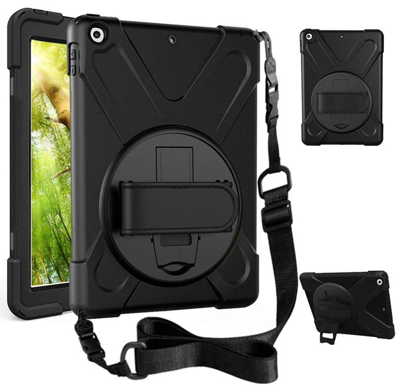 iPad 10.2 ケース 2020 2021 iPad 9世代 8世代 7世代 ケース 耐衝撃 衝撃吸収 スタンド ハンドストラップ 肩掛けー ショルダーストラップ 回転 頑丈 仕事 傷つけ防止 防塵 ハード キッズ