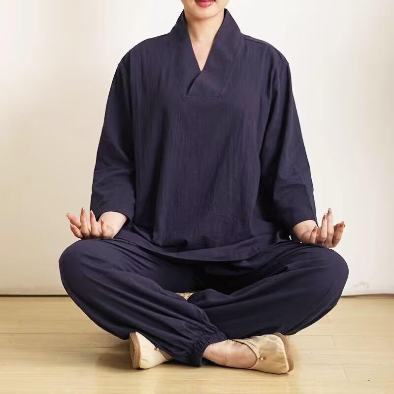 セットアップ 居士服 男性用 禅意 茶服 太極拳 綿 リラックスウェア 部屋着