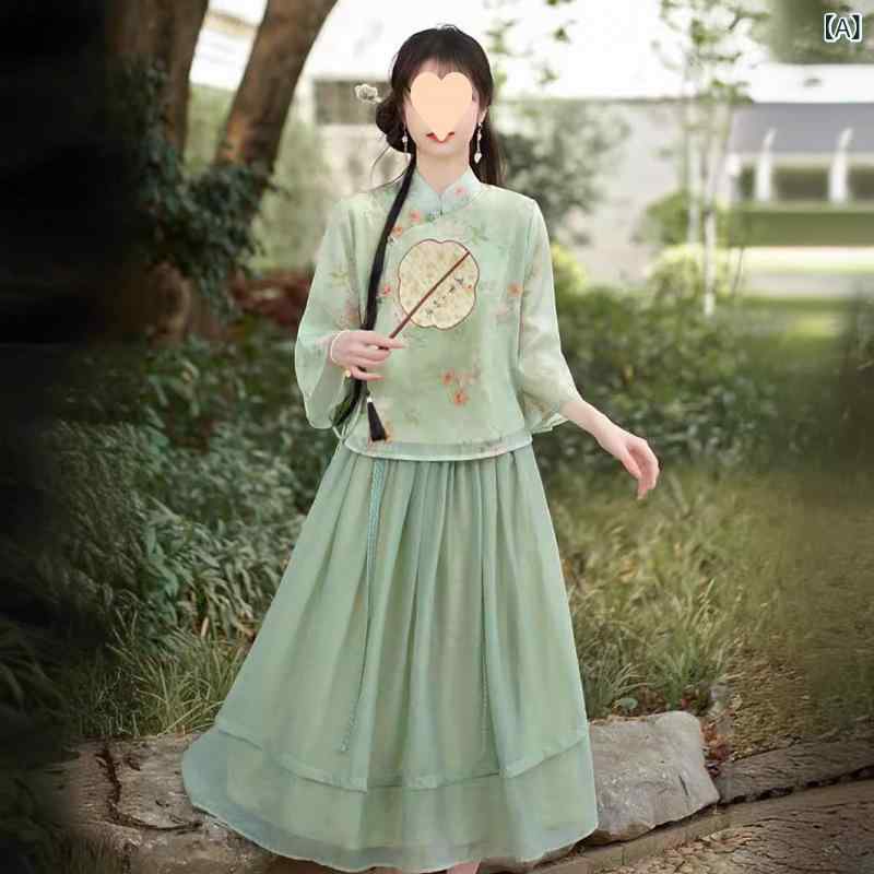チャイナドレス レディース 春夏 唐装 漢服 セットアップ 再生繊維 禅茶服 レトロ 上下セット M L XL