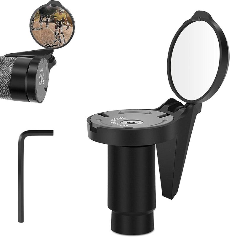 自転車 ミラー ハンドル バーエンドミラー 小型 広角視野 円形凸面镜 ハンドル径16-22mm 360°角度調整可能 自転車のハンドルバー 取り付け簡単 レンチ付属