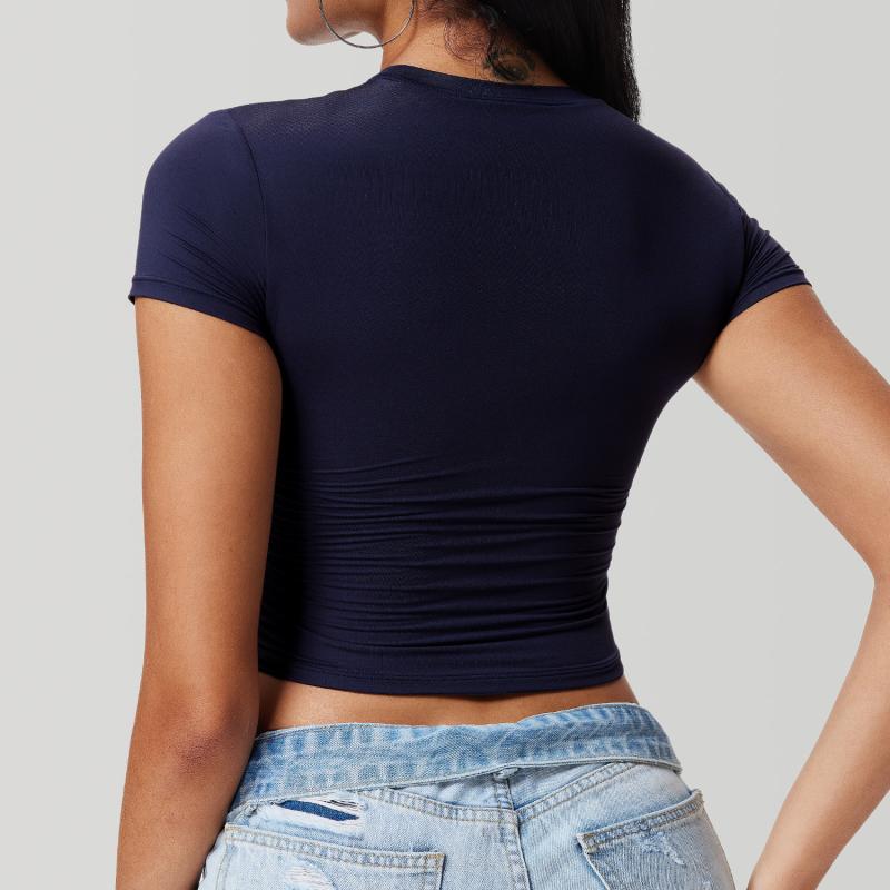 ヨガウェア レディース 半袖 Tシャツ プラーティス トレーニング トップス ショート丈 タイト 吸湿速乾 ランニング スポーツウェア ブラック ホワイト ネイビー ブルー イエロー ピンク系 S M L XL XXL XXXL