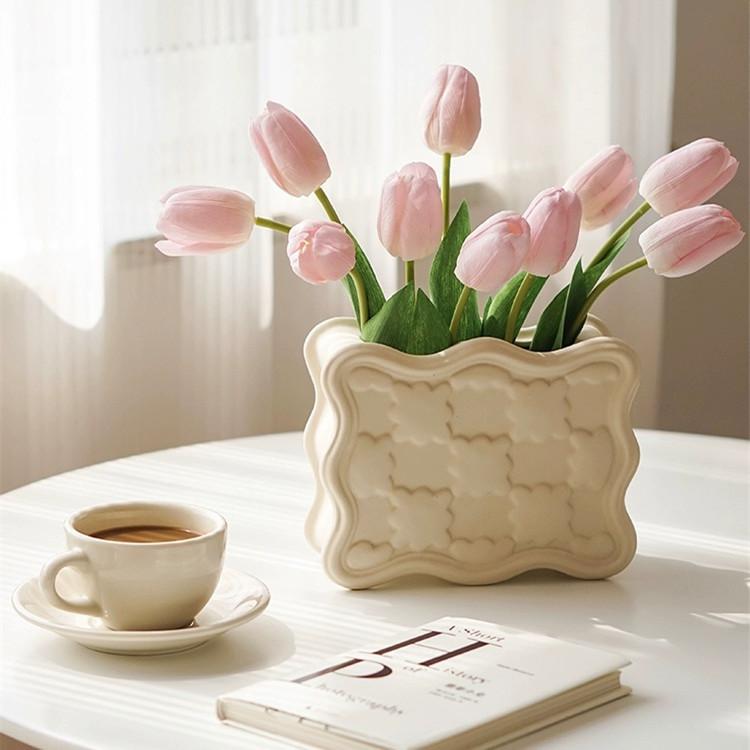 花瓶 陶器花瓶 ヨーロッパ式 ビスケット型 高級感 インテリア 卓上 玄関 飾り 置物 造花 花器 シンプル..