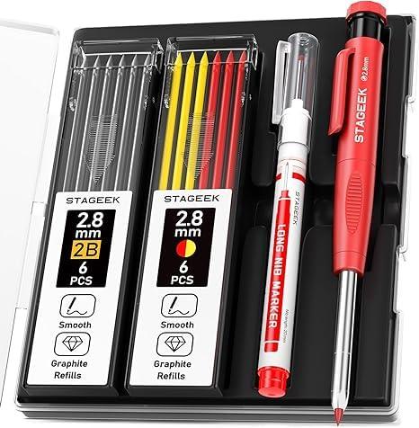 大工用シャープペンシル シャー芯付き 建設用鉛筆 高耐久 大工用鉛筆 建築用 (黒い、赤い、黄色)