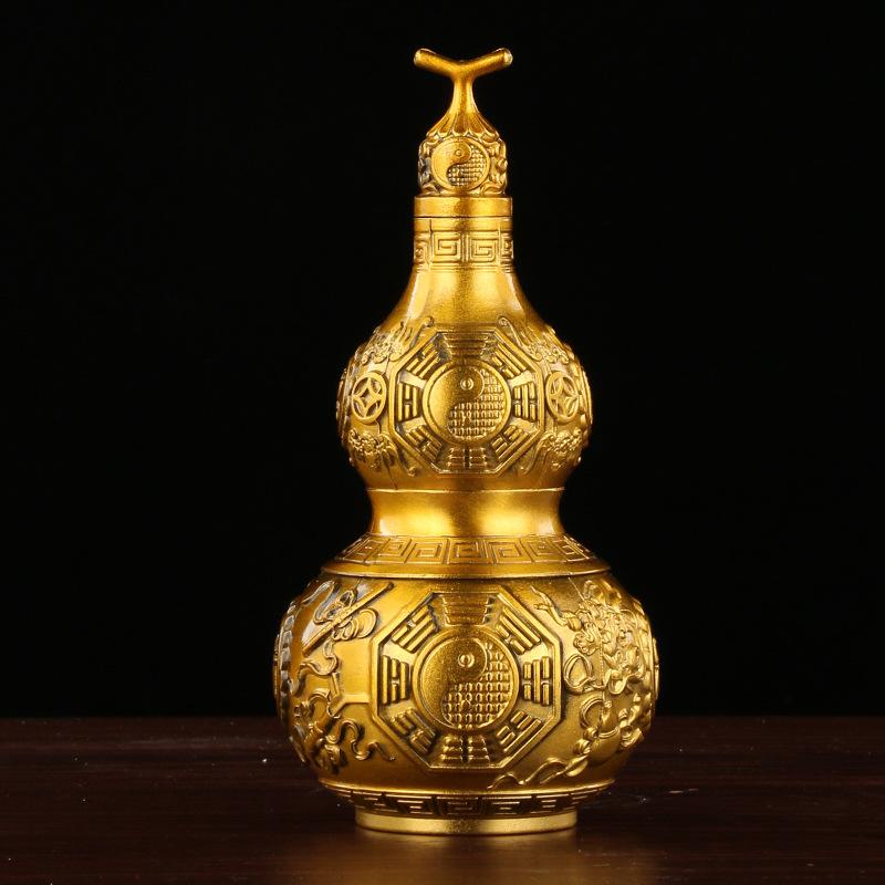 置物 真鍮製 銅製 ひょうたん 瓢箪 開運 縁起物 吉祥 八宝 八卦 風水 蓋付き 開閉式 インテリア オブジェ 飾り 家庭用 オフィス用