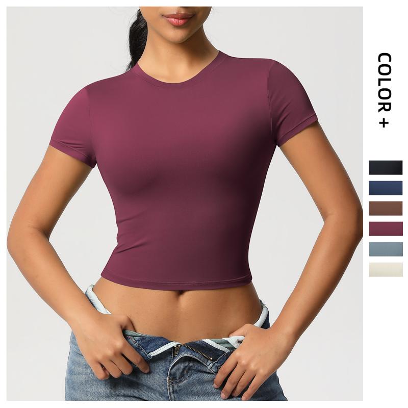 Tシャツ レディース ヨガウェア スポーツウェア 速乾性 ストレッチ ランニング フィットネス トレーニング ピラティス 運動着 トップス 半袖 春夏秋冬 板栗色 ネイビー ブラック ワインレッド ブルーグレー アイボリー