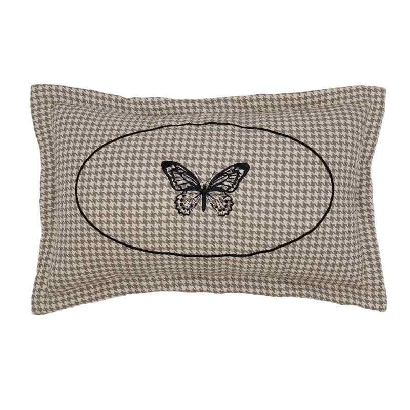 クッションカバー 北欧 現代風 蝶 刺繍 千鳥格子 ソファ 枕 ポリエステル PP綿 リビング