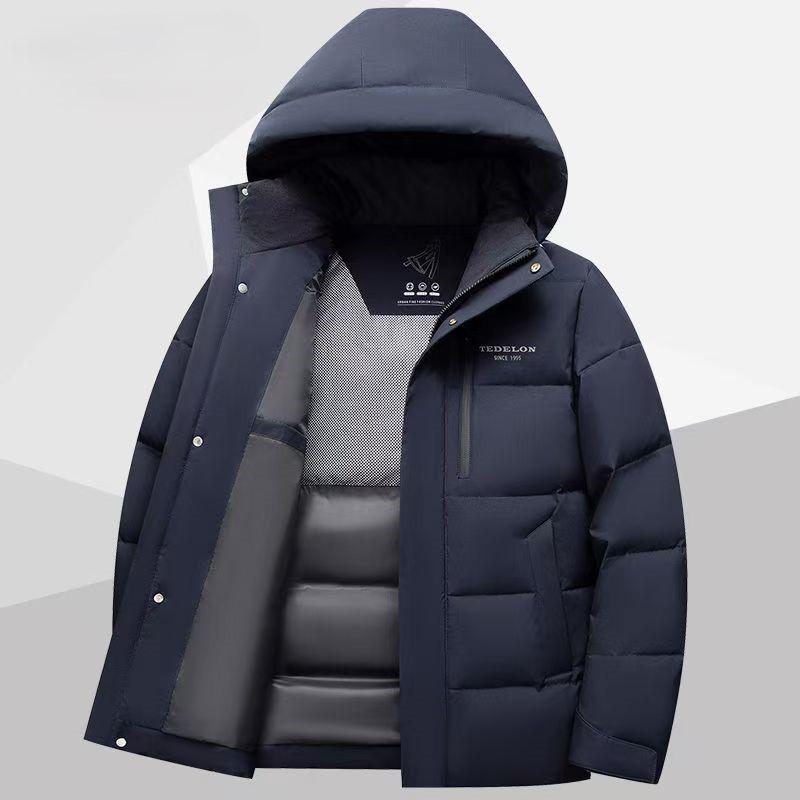 ダウンジャケット 男性用 ビジネス 防寒 秋冬 上着 ミドル丈 無地 カジュアル 立襟 ポリエステル