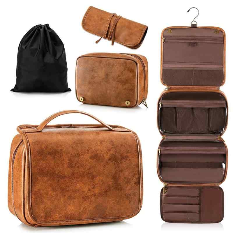 洗漱用品収納袋 メンズ レディース 男性用 紳士 婦人 旅行用 多機能 大容量 化粧ポーチ 防水 鞄 カバン 疯马皮風 PUレザー ブラック ブラウン