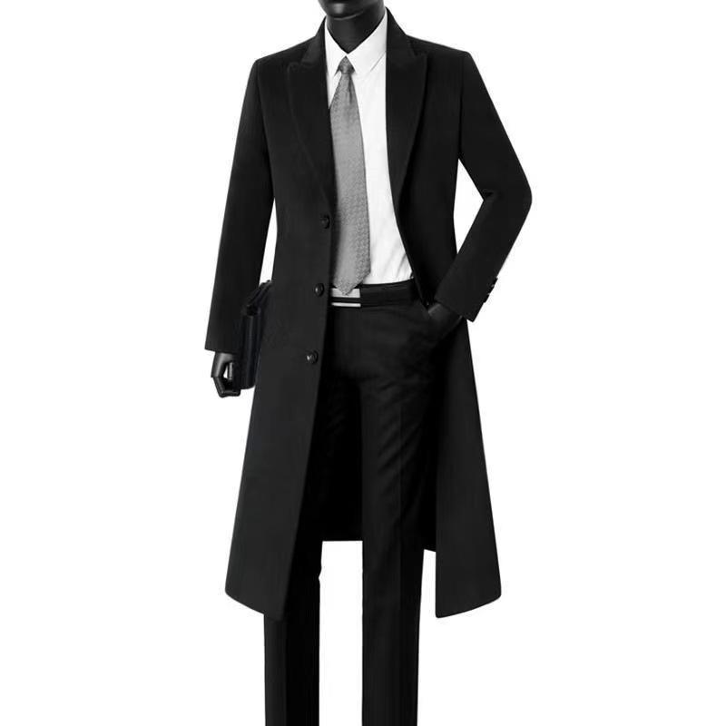 コート メンズ 男性用 ウール 大判サイズ 青年向け 韓国風 スリム ひざ丈 ロング丈 無地 ポリエステル ..