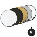 K&F Concept レフ板 撮影用 反射板 持ち手付き ハンドル付き 60cm 折り畳み式 5in1 撮影用リフレクター 丸レフ板 屋外照明 白 黒 銀 金...