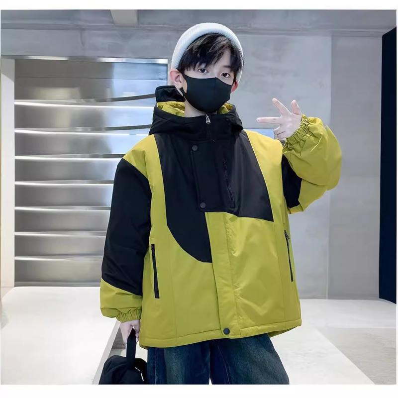 ジャケット 男の子 キッズ ジュニア 秋冬 マウンテンパーカー フード付き アウター 配色切り替え 厚手 ..