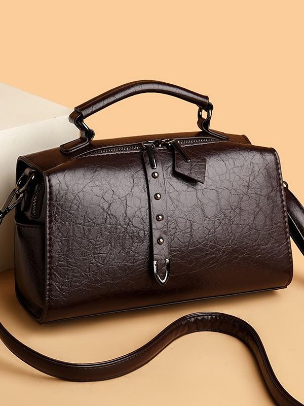 バッグ レディース ボストンバッグ PU レザー 大容量 カジュアル 通勤 普段使い ブラック ブラウン 軽量(4)