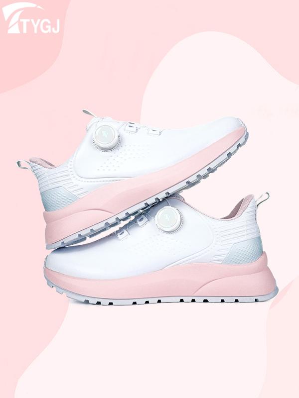 ゴルフシューズ レディース 女性用 スパイク 滑り止め グリップ力 厚底 ダイヤル式 伸縮性靴紐 通気性 ..