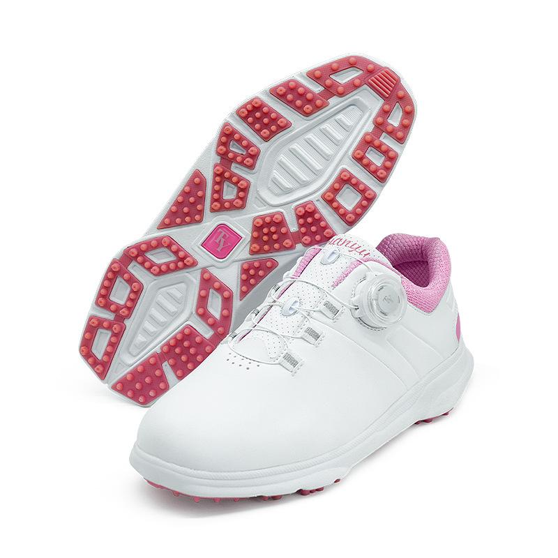 ゴルフシューズ レディース 女性用 通気性 軽量 クッション性 ダイヤル式 靴紐 固定スパイク EVAソール..