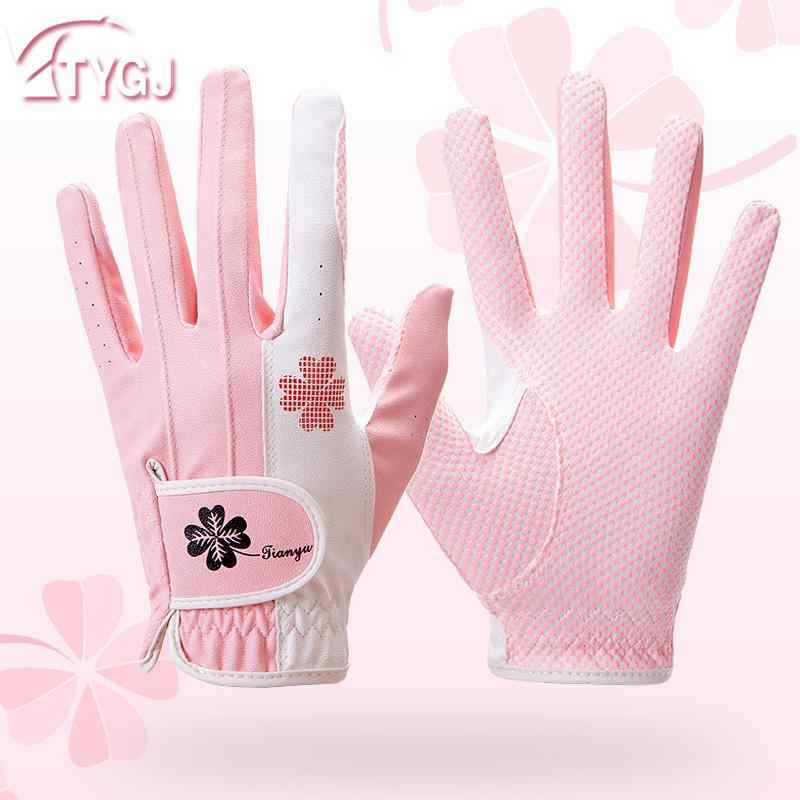 ゴルフグローブ レディース 女性用 PU素材 シリコン 滑り止め グリップ力 耐久性 耐摩耗 両手セット ピ..