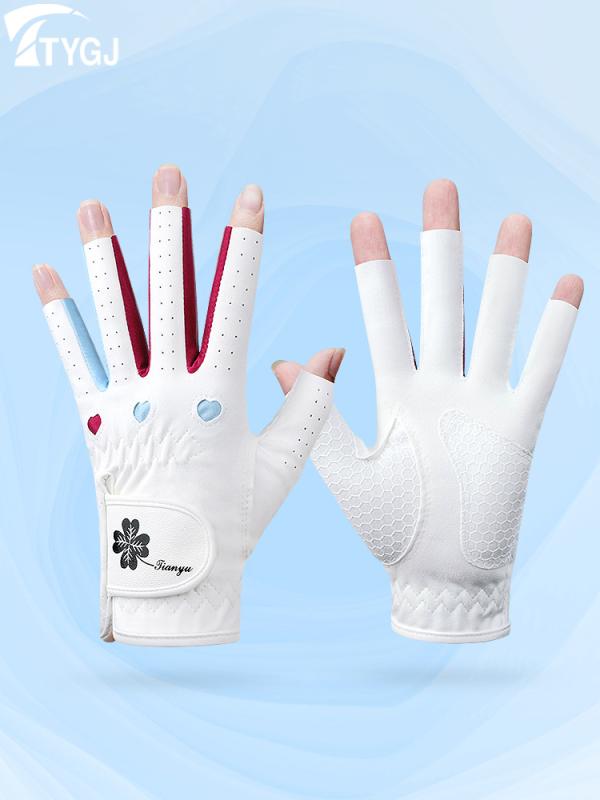 ゴルフグローブ レディース 女性用 ハーフフィンガー 滑り止め グリップ 通気性 耐摩耗性 マイクロファ..
