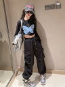 キッズダンス衣装 ガールズ ジャズダンス ヒップホップ ストリート 韓国風 セットアップ 綿 コットン 柔らかい 上下セット トップス黒 カーゴパンツ 練習着 レッスン着 発表会 ステージ衣装