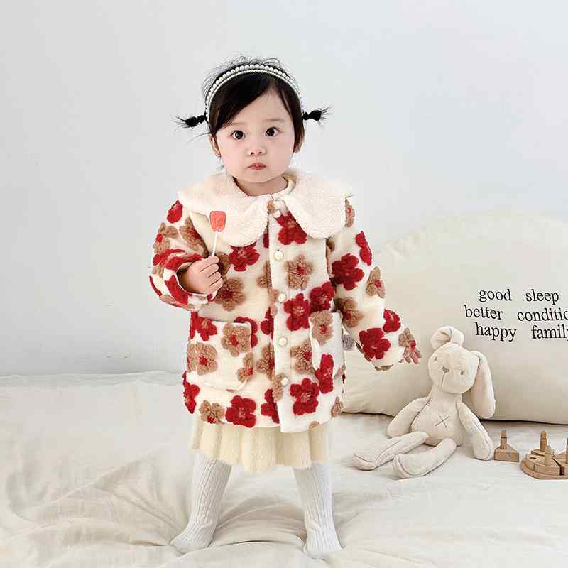 アウター 女の子 ベビー キッズ 子供用 花柄 かわいい 韓国風 コート ジャケット 秋冬 中綿 厚手 防寒 ..